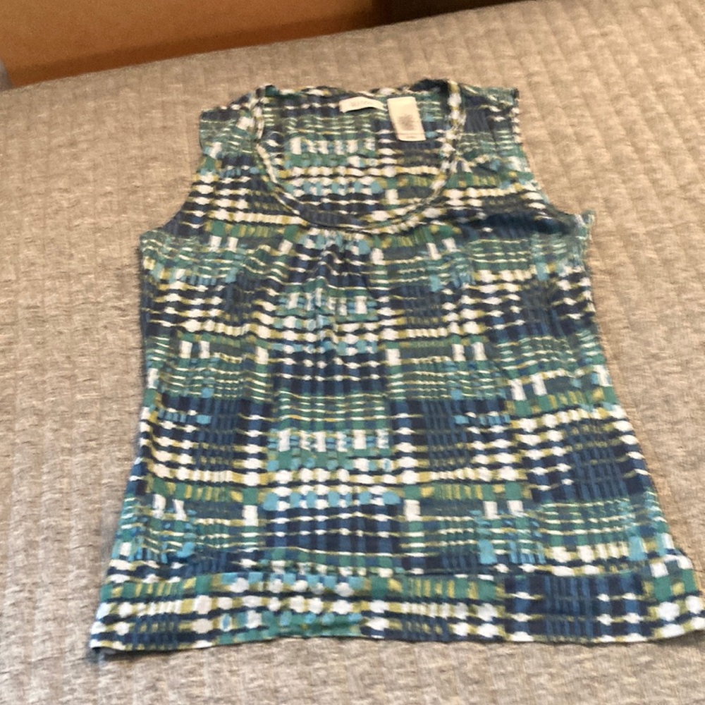 Liz & Co. Fitted Blue and Green Tank Top